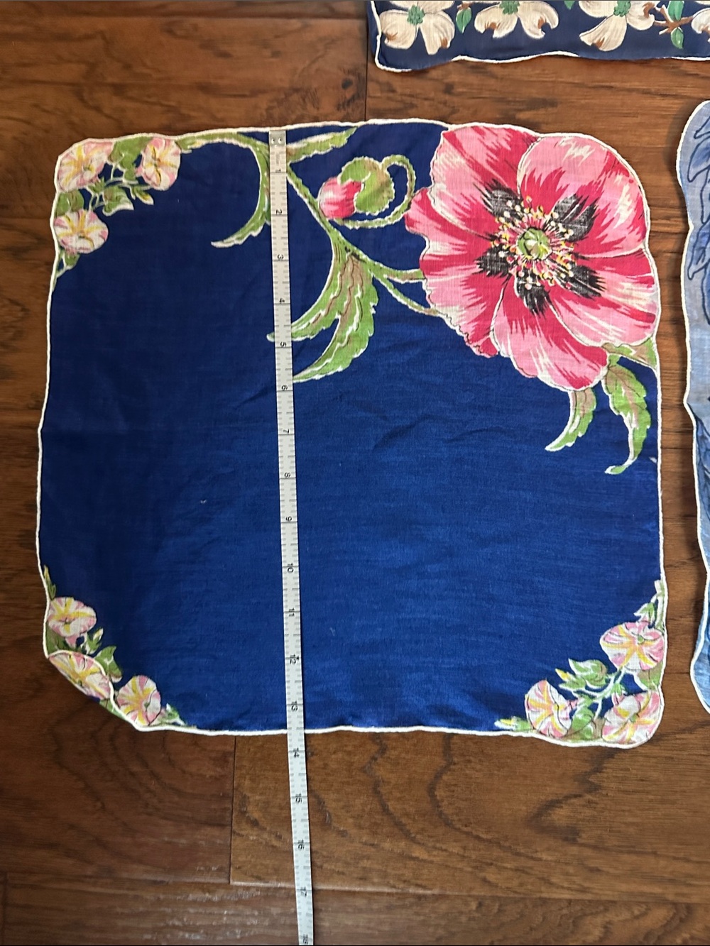 Vintage Blue Floral Cotton Handkerchiefs Set - Navy and Light Blue - Picture 2 of 4